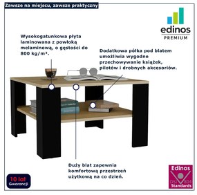 Kwadratowy stolik kawowy dąb artisan + czarny K7-C73