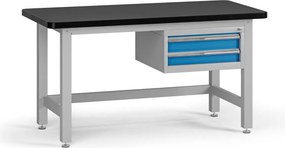 Stół warsztatowy G4 z szafką na narzędzia, blat MDF + PCV, 2 szuflady, 1500 x 750 x 800 mm, niebieski
