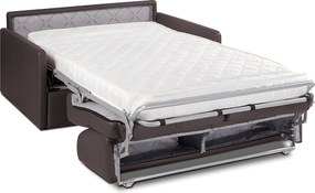 Kanapa 2-osobowa rozkładana typu express z brązowej ekoskóry z siedziskiem z pianki z pamięcią kształtu - Powierzchnia 120 cm - Materac 14 cm CALIFE