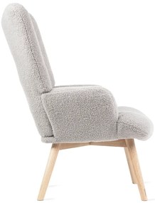 Fotel tapicerowany MOSS w tkaninie TEDDY BOUCLÉ jasnoszary HOMLA