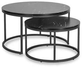 Zestaw Stolików Kawowych MAURO MAX 60 cm/80 cm Czarny Marmur Nowoczesny Glamour