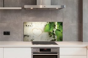 Panel szklany do Kuchni Serce z Liści na Pniu Brzozy
