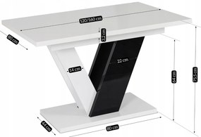 Zestaw Stół Prostokątny Rozkładany CLARK 120-160 cm Czarny/Biały Połysk i 4 Krzesła Tapicerowane do Salonu RICK Szare Welurowe