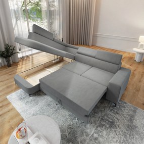 Masseno Narożnik ALVORO z funkcją spania i pojemnikiem na pościel Narozniki L, Rozkładana sofa - Jasnoszary, MATT VELVET 83
