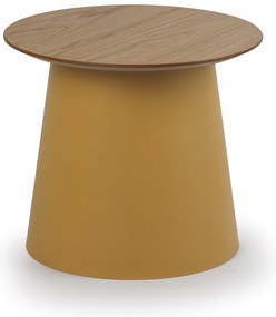 Plastikowy stolik kawowy SETA z drewnianym blatem, średnica 49 cm, dąb/ochra