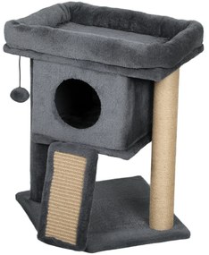 PawHut Drapak z matą do drapania z juty, platformą do leżenia, piłką do zabawy, domkiem dla kota, beżowy, 40 x 40 x 57 cm