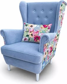 Skandynawski fotel uszak Flower w kwiaty