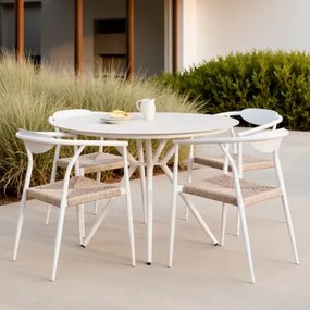 Zestaw Okrągłego Stołu Ø100 Cm Z Aluminium Valerie Oraz 4 Ogrodowych Krzeseł Sztaplowanych Z Podłokietnikami, Wykonanych Z Alumi Gardenia Biel - Sklum