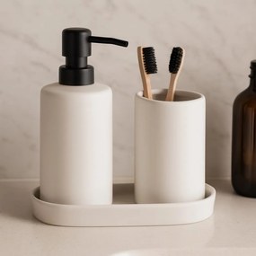 Zestaw łazienkowy PLY, ceramiczny dozownik, kubek i taca