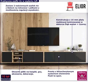 Komplet wiszących szafek rtv dąb wotan + czarny - Avila 15X