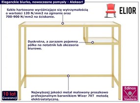 Szklane biurko w stylu glamour ze złotym stelażem Czarny