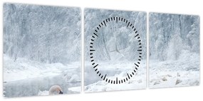 Obraz łabędzi (z zegarem) (90x30 cm)