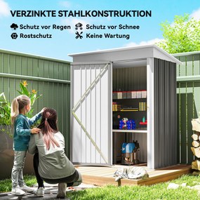 Outsunny Szopa ogrodowa, zewnętrzna szopa z blachy falistej, design ściany, regulowane półki, zamykane drzwi, szary
