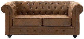 Kanapa 2-osobowa CHESTERFIELD z mikrofibry o wyglądzie postarzanej skóry