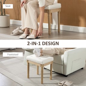 HOMCOM Pufa w wyglądzie lnu, tapicerowana ławka, podnóżek z tapicerowanym siedziskiem, drewniane nogi, 42 x 32 x 46,5 cm, beżowy