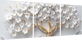Obraz – Eleganckie drzewo życia 3D pełne kwiatów (z zegarem) (90x30 cm)