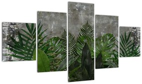 Obraz - Betonowa ściana z roślinami (125x70 cm)