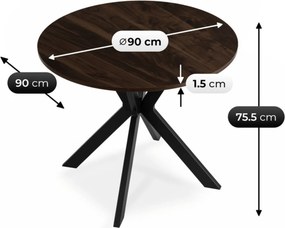 Okrągły stół industrialny Lauren 90 cm, orzech/czarny