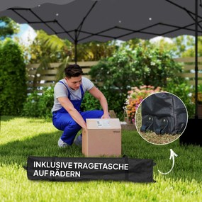 Outsunny Pawilon Pop-up 3 x 3 m, Pawilon ogrodowy z regulowaną wysokością, z Torbą na Kółkach, do Ogrodu, Tarasu, Metal, Tkanina, Jasnoszary