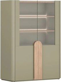 Witryna Amilio 100 cm dwudrzwiowa - eukaliptus / dąb baltic dune / uchwyty dąb naturalny