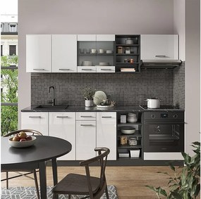 Zabudowa kuchenna biały wysoki połysk/antracyt 240x46x81.6 r-line