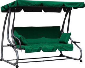 Huśtawka ogrodowa 3-osobowa z funkcją spania i daszkiem Valencia, zielony