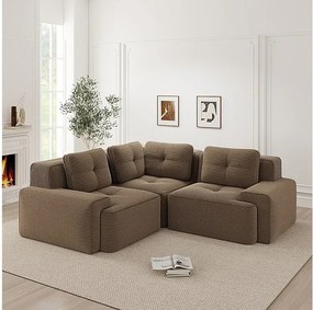 Canapé d'angle gauche modulable en velours côtelé, avec 4 coussins, 177x177x69cm, Marron