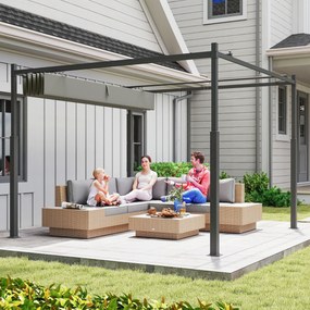 Outsunny Pergola ok. 3x3 m wolnostojące zadaszenie tarasu z rozsuwanym dachem, magnetyczna podkładka, słup 8 cm, odporne na UV | Aosom PL