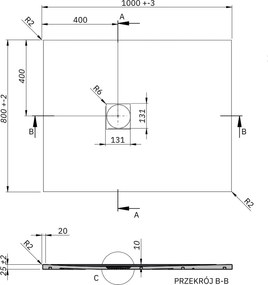 Brodzik z konglomeratu prostokątny 100 x 80 DIAMO White