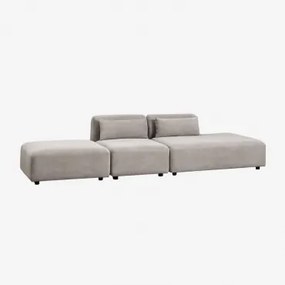 Sofa Modułowy 2-częściowy Z Prawym Szezlongiem I Pufem Fogler Sztruks Jasny Szary Taupe - Sklum