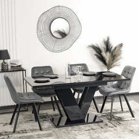 Stół Prostokątny Rozkładany CLARK 120-160 cm Czarny Połysk Glamour