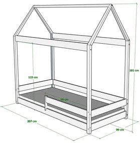 Szare pojedyncze łóżko dla dziecka w kształcie domku - Rara 200x90 cm