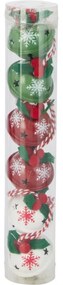 Zestaw 6 szt. świątecznych dzwoneczków Snowflakes, śr. 4 cm, czerwony-zielony-biały, metal, 4HOME
