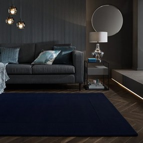 Ciemnoniebieski wełniany dywan tkany ręcznie 200x290 cm Textured Wool Border – Flair Rugs
