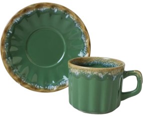 Zestaw 6 filiżanek ceramicznych ze spodkami Elementa 185 ml, zielony