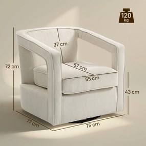 HOMCOM Fotel do salonu 360° obrotowy fotel wypoczynkowy z jednolitym oparciem i podłokietnikami 77 x 75 x 72 cm Beżowy | Aosom PL