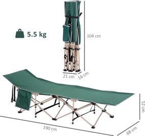 Outsunny Łóżko kempingowe składane odporny na warunki atmosferyczne zielony beżowy 190x68x52cm z torbą | Aosom PL