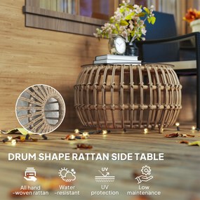 Outsunny Zestaw 2 Stolików Bocznych z Polirattanu Ø66/42 cm Okrągłe Wodoodporne z Blatem ze Szkła Brązowe