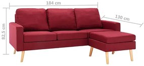 3-osobowa sofa z podnóżkiem czerwone wino - Muria 4Q