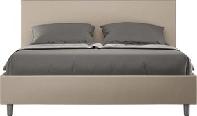 Łóżko wyposażone w stelaż z listwami tapicerowane 160x200 sztucznej skóry Szaro-beżowy Adele