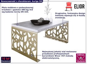 Prostokątny stolik kawowy złoty + beton - Auriga 5X