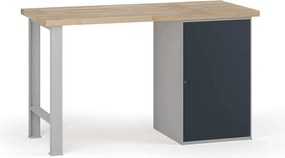 Stół warsztatowy G7, blat bukowy, 1500 x 800 x 840 mm, 1x szafka, grafitowy