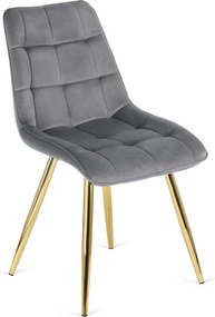 Krzesło Tapicerowane do Salonu CARO Szare Welurowe ze Złotymi Nogami Nowoczesne Glamour
