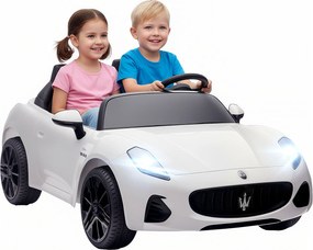 AIYAPLAY Maserati elektryczny samochód dla dzieci, 2-osobowy, zasilanie 12V, pilot, światła LED, funkcja muzyczna, Biały