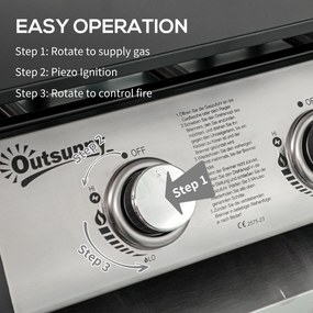 Outsunny Grill gazowy z pokrywą, 3 palniki, tłuszcz zatrzymywany w tacy, płyta z powłoką nieprzywierającą, 63x47x25 cm, Czarny/Srebrny