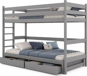 Szare piętrowe łóżko sosnowe z szufladami dla dzieci - 5 rozmiarów C9-P55