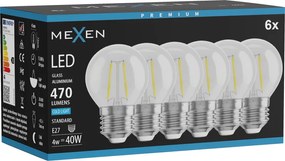 Mexen Vintis 6x żarówka filament LED E27, G45, 4W, Zimna - 6500K, 470 lm, clear - L156-E27-0465-00x06