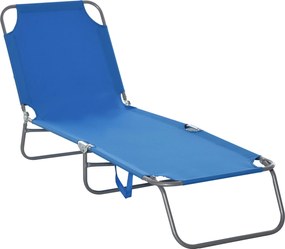 Outsunny Leżak Plażowy Niebieski z Regulowanym Oparciem Składany Idealny na Balkon i Taras do 120 kg | Aosom PL