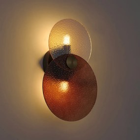 Lampa ścienna Art Deco ciemny brąz z bursztynowym szkłem 2-punktowa - Text