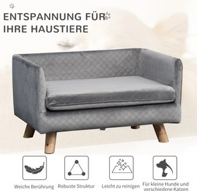 Sofa dla psa PawHut z drewnianymi nogami legowisko dla małych psów do 8 kg szara